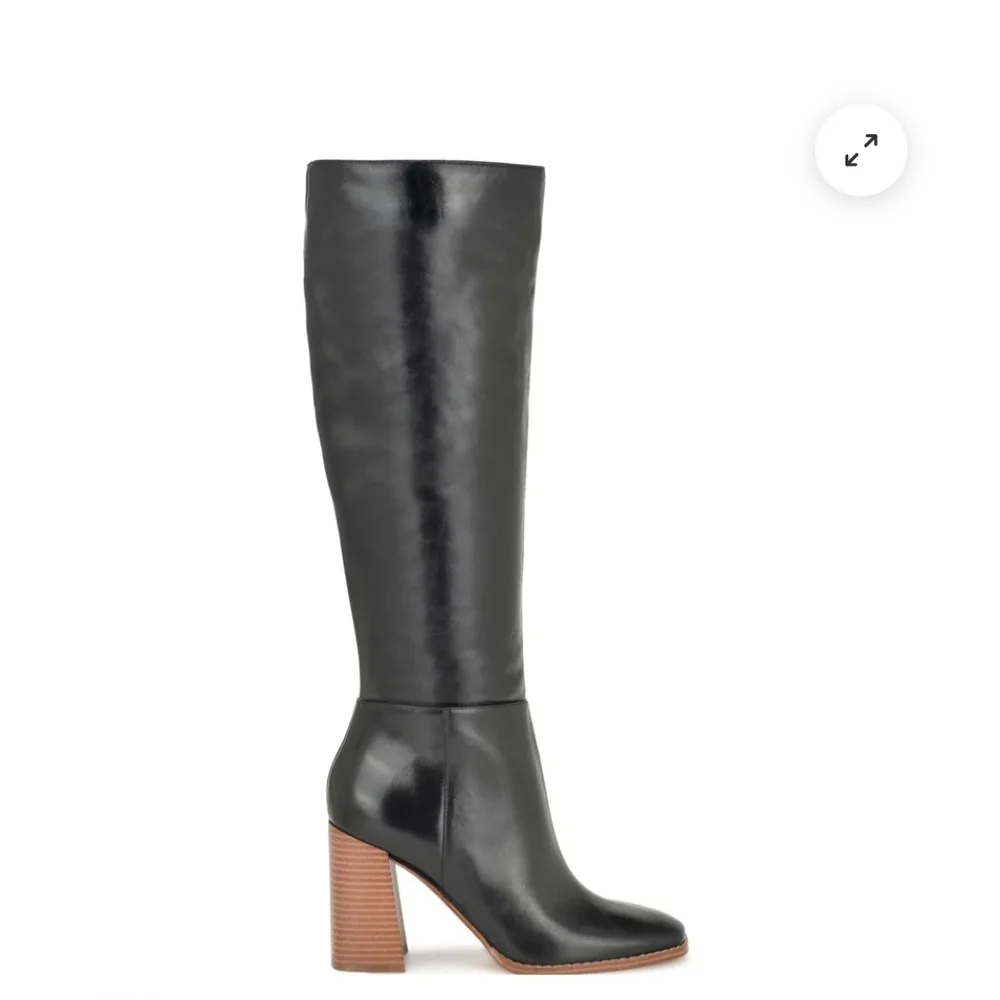 Nine West Women's Black Knee High Boots Size 9.5M Square Toe Block Heel
